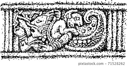 Human figure and animal carved in stone at Copan Human figure and animal carved in stone at Copan 71528262