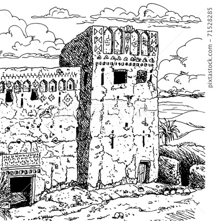 Frontage and tower of an old Kasbah in ruins Frontage and tower of an old Kasbah in ruins 71528285