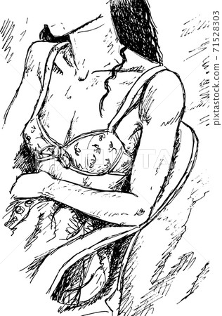 Bust of beautiful young woman sitting on chair Bust of beautiful young woman sitting on chair 71528303