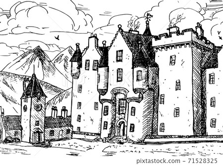 Front facade of Blair Atholl Castle in Scotland 71528325