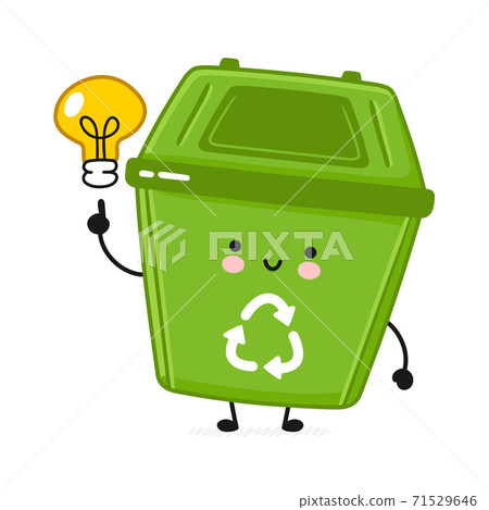 Cute happy garbage container with idea light bulb 71529646