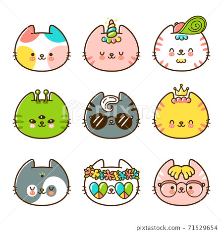 Cute cats faces set collection. Vector flat - Stock Illustration ...