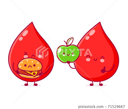 Cute blood drop with healthy and unhealthy food Cute blood drop with healthy and unhealthy food 71529667