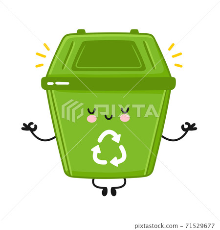 Cute happy garbage container meditate in yoga pose - Stock Illustration ...