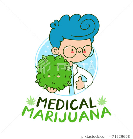 Cute happy doctor hold cannabis bud 71529698