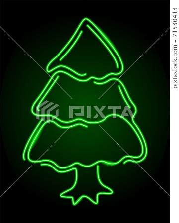Colorful line art with shiny green neon fir tree - Stock Illustration ...
