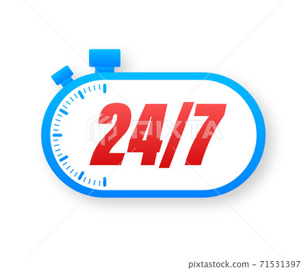 24-7 service concept. 24-7 open. Support service icon. Vector stock illustration. 71531397