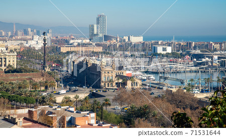 Top view of the old Port Vell, Barcelona, Catalonia, Spain 71531644