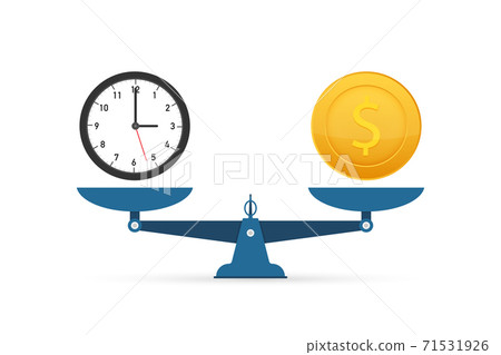 Time is money on scales icon. Money and time balance on scale. Vector stock illustration. 71531926