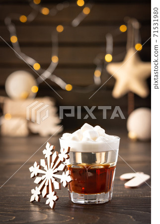 Festive alcoholic shot with marshmallows Festive alcoholic shot with marshmallows 71531980