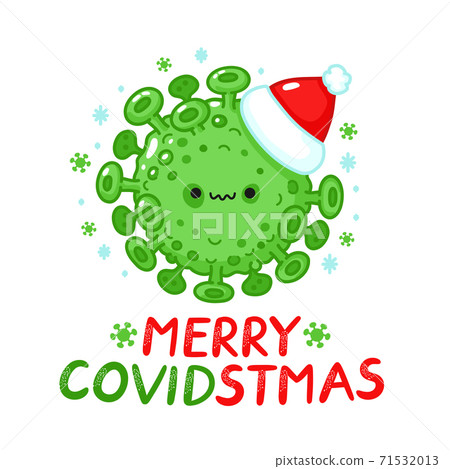 Scary virus cell in christmas hat character Scary virus cell in christmas hat character 71532013
