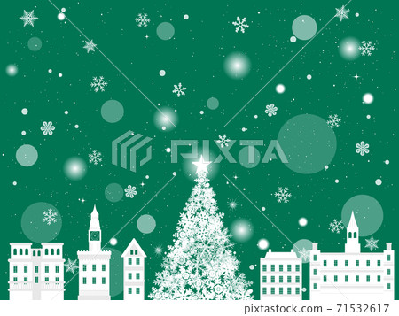 聖誕節下雪的西式城市景觀圖綠色 71532617