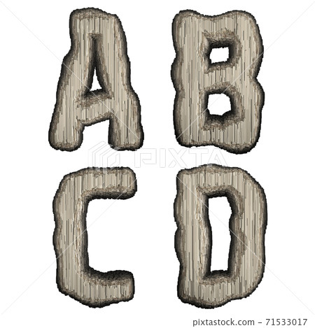 Set of industrial metal alphabet letters A, B, C, D. 3D 71533017