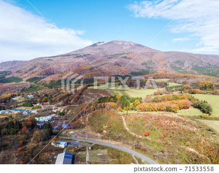 Mt. Fubo drone photographed from Shichikashuku in late autumn Autumn leaves Shichikashuku Town, Miyagi Prefecture Mt. Fubo drone photographed from Shichikashuku in late autumn Autumn leaves Shichikashuku Town, Miyagi Prefecture 71533558