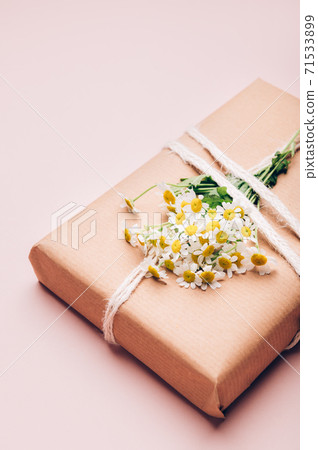 Eco friendly gift wrapped in brown paper Eco friendly gift wrapped in brown paper 71533899