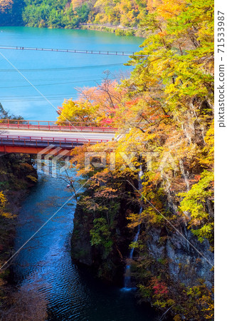 Akadan River and Lake Akaya in autumn colors (vertical) Akadan River and Lake Akaya in autumn colors (vertical) 71533987