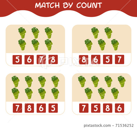 Match by count of cartoon green grapes. Match and count game. Educational game for pre shool years kids and toddlers Match by count of cartoon green grapes. Match and count game. Educational game for pre shool years kids and toddlers 71536252