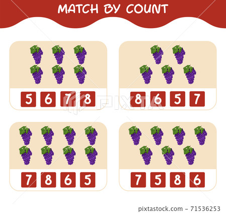 Match by count of cartoon purple grape. Match and count game. Educational game for pre shool years kids and toddlers Match by count of cartoon purple grape. Match and count game. Educational game for pre shool years kids and toddlers 71536253