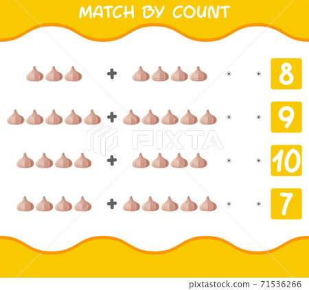 Match by count of cartoon garlics. Match and count game. Educational game for pre shool years kids and toddlers Match by count of cartoon garlics. Match and count game. Educational game for pre shool years kids and toddlers 71536266