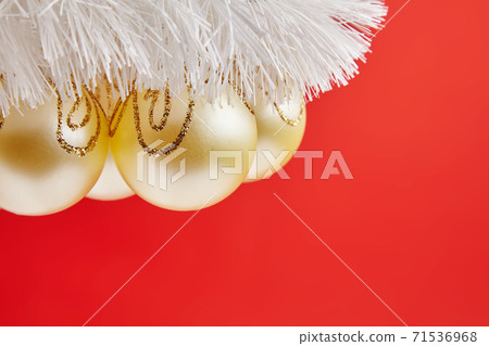 Christmas golden toys for greeting card on the red background Christmas golden toys for greeting card on the red background 71536968