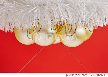 Christmas golden toys for greeting card on the red background Christmas golden toys for greeting card on the red background 71536971
