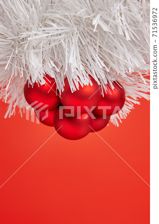 Christmas red toys for greeting card on the red background Christmas red toys for greeting card on the red background 71536972