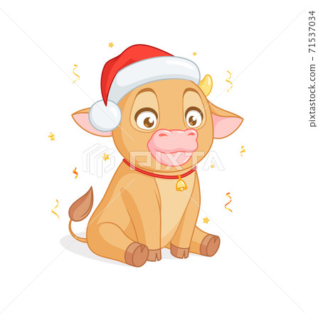 Cute baby bull in Santas hat sitting. Cartoon... - Stock Illustration  [71537034] - PIXTA