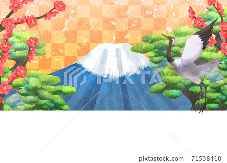 Illustration of pine, Mt. Fuji, plum and crane, New Year's card size 71538410