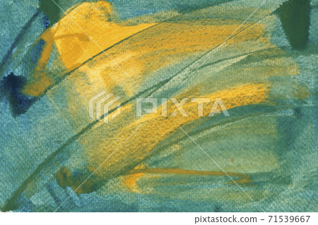 Green and yellow hand drawn watercolour painting. 71539667