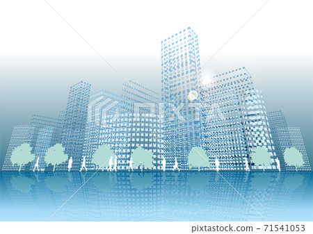 Image of building and people's lives composed of square dots, no sample characters, vector illustration 71541053