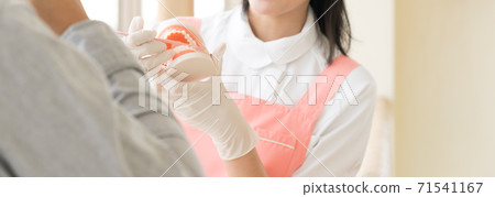 A woman teaching brushing teeth A woman teaching brushing teeth 71541167