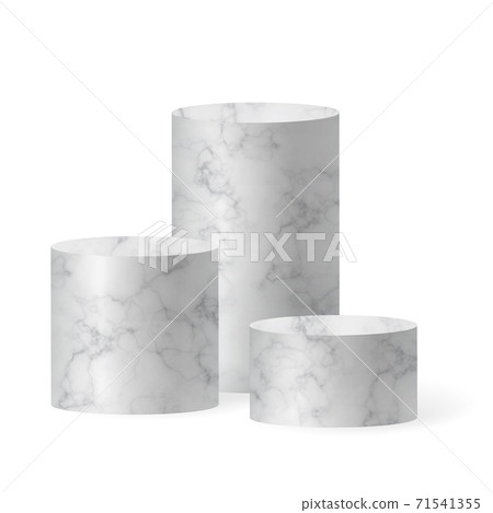 Marble cylinder podium scene, winner pedestal. White marble cylinder template for showroom podium scene. Vector white pedestal for product presentation. Marble cylinder podium scene, winner pedestal. White marble cylinder template for showroom podium scene. Vector white pedestal for product presentation. 71541355