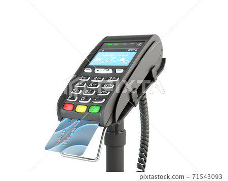 contactless payment by credit card through the terminal 3d render on white contactless payment by credit card through the terminal 3d render on white 71543093