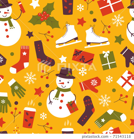 Merry Christmas Flat Vector Pattern. 71543118