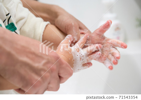 Hands of children and adults to wash their hands 71543354