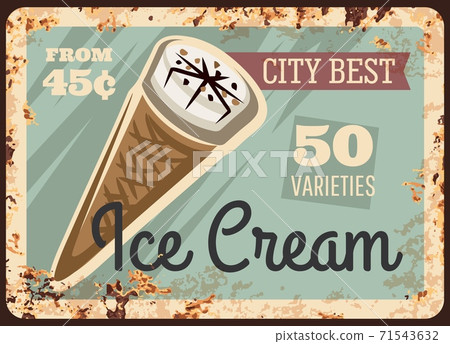City gelateria or ice cream shop rusty metal plate 71543632