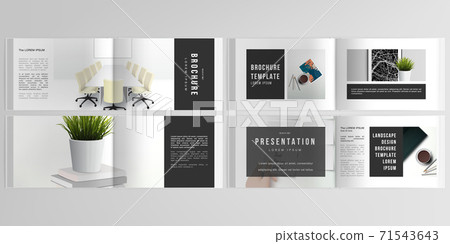 Vector layouts of horizontal presentation design templates for landscape design brochure, cover design, flyer, book design, magazine. Home office concept, study or freelance, working from home. 71543643