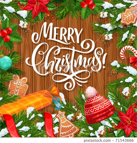 Christmas frame of Xmas tree, snow and red ribbons Christmas frame of Xmas tree, snow and red ribbons 71543666