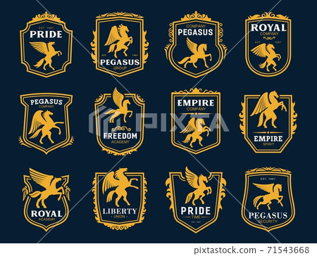 Pegasus icons. Heraldic winged horses symbols Pegasus icons. Heraldic winged horses symbols 71543668