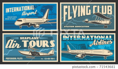 Plane and airport retro banners of air travel - Stock Illustration  [71543681] - PIXTA