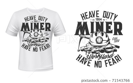 Tshirt print with miner pickaxe and helmet mockup 71543766