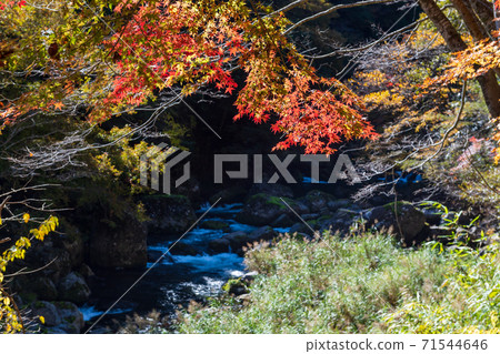 Beautifully colored white waterfall in the clear autumn sky Beautifully colored white waterfall in the clear autumn sky 71544646