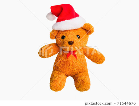 Cute brown bear wearing Santa outfits and hats. Happy smile with many colorful gift boxes isolated on white background,Christmas day and New Year's gifts Cute brown bear wearing Santa outfits and hats. Happy smile with many colorful gift boxes isolated on white background,Christmas day and New Year's gifts 71544670