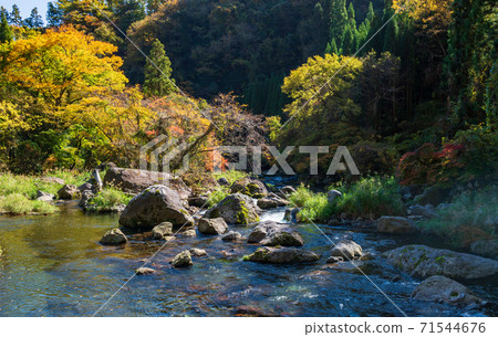 彩色的白色水瀑佈在晴朗的秋天的天空 71544676