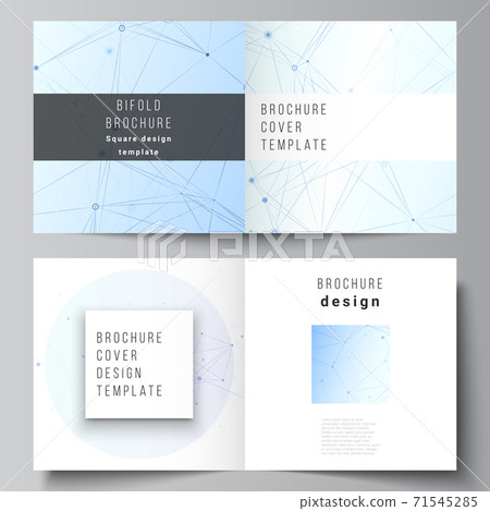 Vector layout of two covers templates for square bifold brochure, flyer, magazine, cover design, book design, brochure cover. Blue medical background with connecting lines and dots, plexus. 71545285