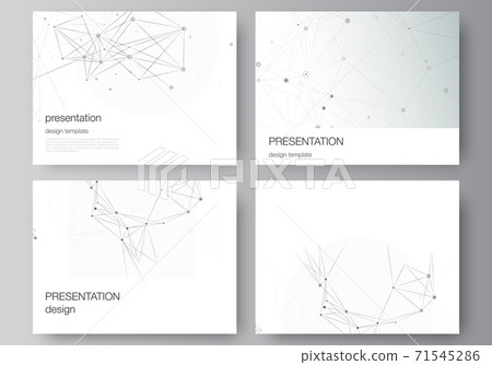 Vector layout of presentation slides design business templates, template for presentation brochure, brochure cover, report. Gray technology background with connecting lines and dots. Network concept. 71545286