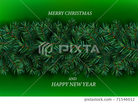 Realistic Christmas tree branches background. Detailed Christmas tree  branches background. Green needles on branches. Vector Tree branch  background Stock Vector