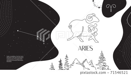 Zodiac background. Aries constellation. Horizontal banner. One line. Zodiac background. Aries constellation. Horizontal banner. One line. 71546521