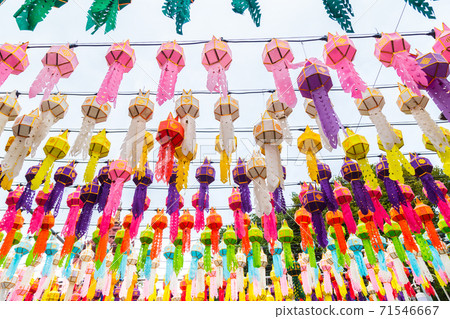 Wat Phra That Hariphunchai pagoda with light Festival at Thailand. 71546667