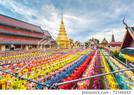 Wat Phra That Hariphunchai pagoda with light Festival at Thailand. 71546683